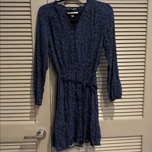 Loft Leopard Dress- Button Up, Navy